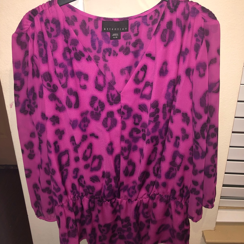 Blouse pink/black 1/4 sleeve